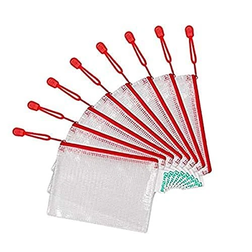 8 pochettes à zip A6 rouges PVC