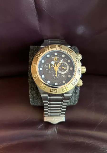 INVICTA SUBAQUA 1528 50mm Mens Gold & Silver w black dial Butterfly Band Watch