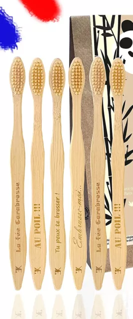 Brosse à dents en bambou avec phrase amusante, brosse à dents écologique