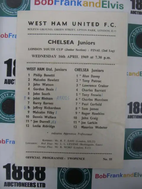 LONDON YOUTH CUP FINAL, 1969, a football programme from the fixture versus West