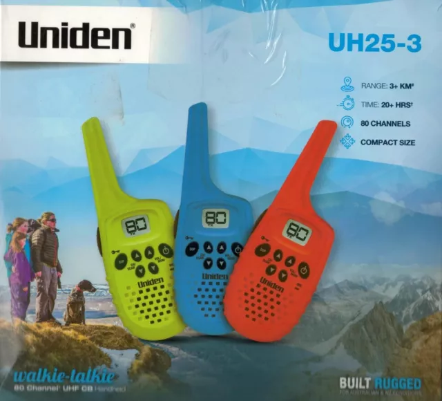 Uniden Uh25-3 Walkie-Talkie 80 Channel Uhf Cb Handheld W/3+ Kms & 20+ Hours