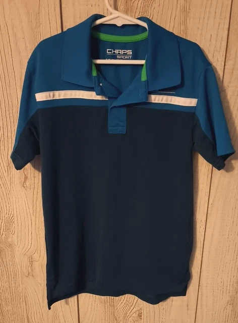 Chaps Polo Sport Shirt Boys S (8) Blue Striped Short Sleeve Collared