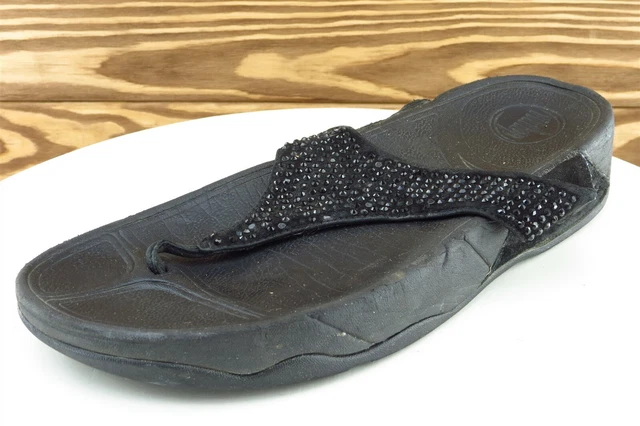 FitFlop Sz 8 M Black Flip Flop Synthetic Women Sandals
