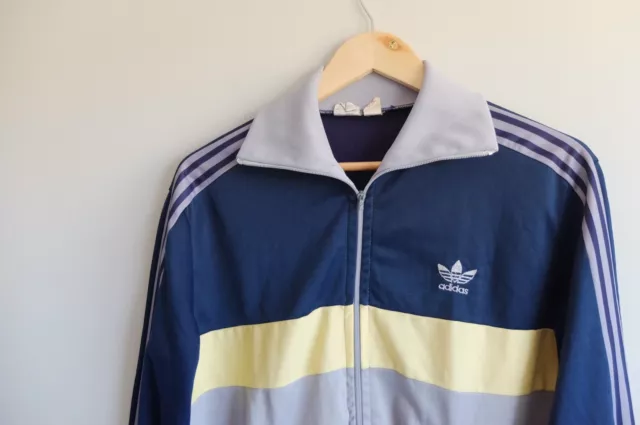VINTAGE ADIDAS TRACKSUIT jacket trefoil 70s 80s Blue grey Ventex