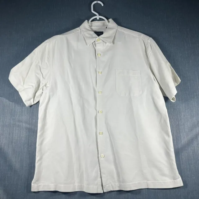 Neiman Marcus Mens Shirt White Button Down Short Sleeve Size M Silk