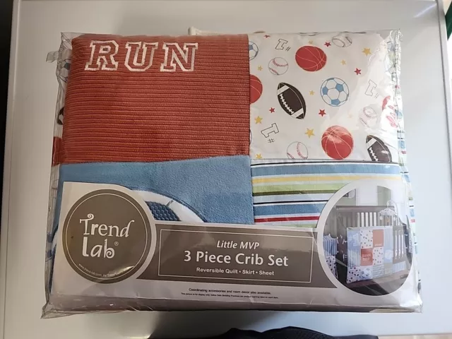 New!! Trend Lab MVP 3pc Sports Crib Set Quilt Crib Skirt Fitted Sheet Baby Boy