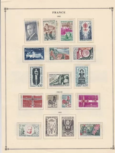 france 1962 stamps page mounted mint & used ref 17494