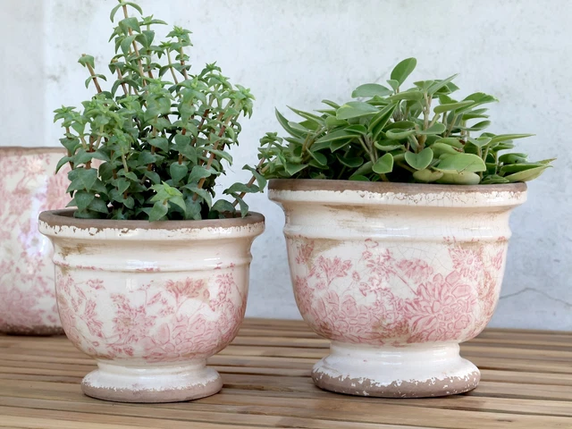Chic Antique Melun Aged Übertopf Blumenmuster Vintage 2 Größen Shabby Pflanztopf