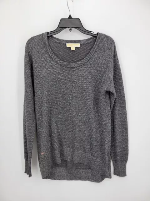 Michael Kors Sweater Womens Small Gray Metallic Scoop Neck Open Knit Pullover