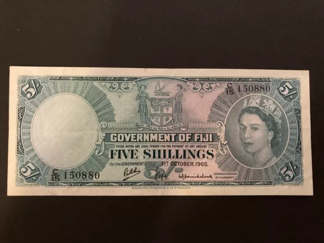 1965 Government of Fiji QEII 5 Shillings C/15 150880.