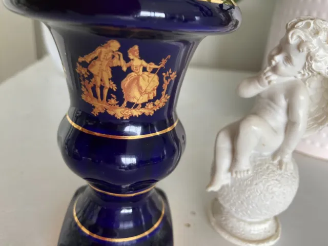 Limoges - Beautiful Bardet Courting Couple Vase - Cobalt Blue 10X7Cms Perfect A1