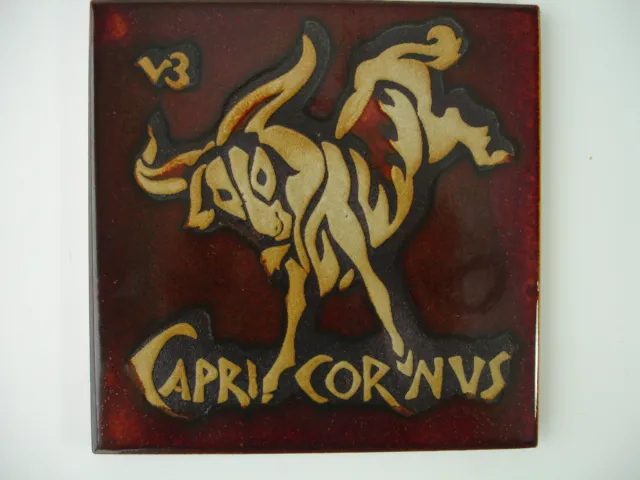 Capricorn Zodiac Decorative Tile Art Trivet Brown Glazed Capricornus Goat Ram 6” 2