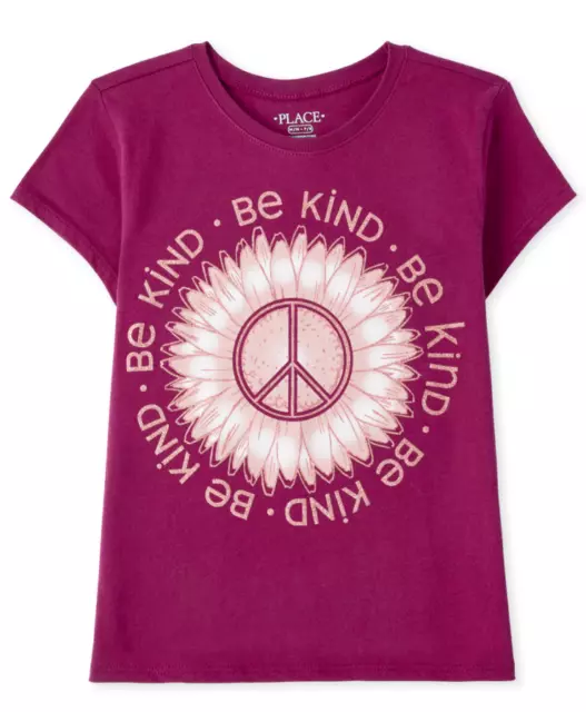 The Childrens Place Girls Peace Sign Graphic Tee-Short Sleeve-Size Large (10/12)