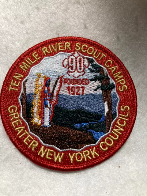 (117) Boy Scouts -  Ten Mile River Scout Camps - 90-years   3.5" round  patch