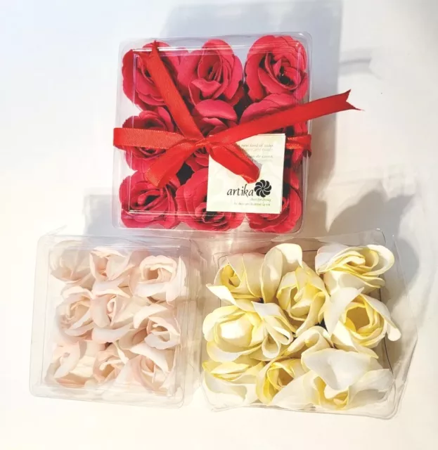 Pétalos de jabón rosa pétalos de jabón perfumado cajas de 9 piezas, pétalos rojos, rosados ​​y amarillos