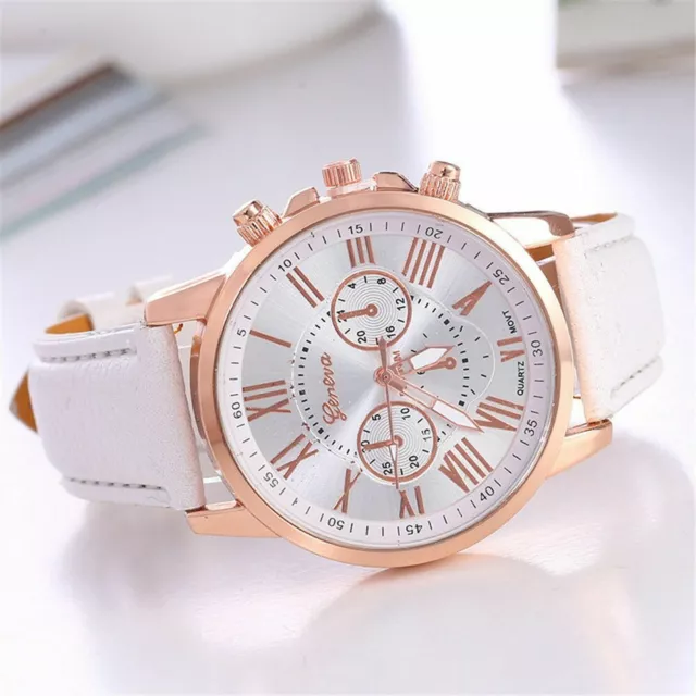 New Fashion Geneva Women Leather Band Stainless Steel Quartz Analog Wrist Watch