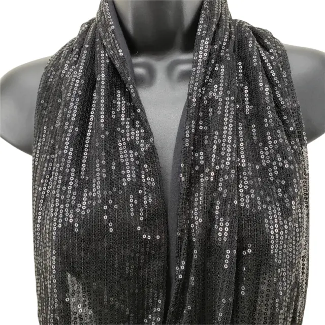 Charming Charlie Infinity Scarf Black Sparkle Sequins Polyester 10" x 70" NWT