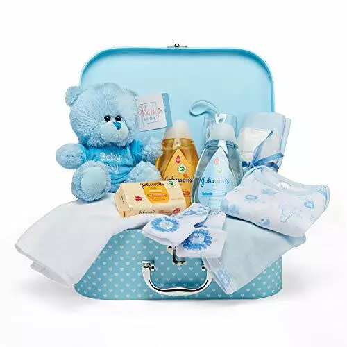 Baby Gift Set - Blue Hamper Full of Baby Products in a Baby Boy Keepsake Box