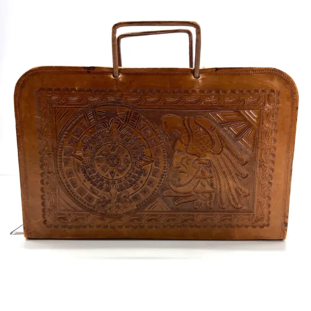 MEXICAN AZTEC MAYAN Leather Hand-tooled Briefcase Bag Zip Around 2 ...