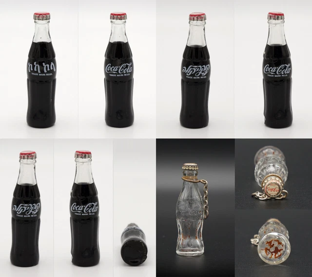 Lot 3 miniatures bouteilles COCA COLA international en verre 8 cm + 1 x 6,5 cm