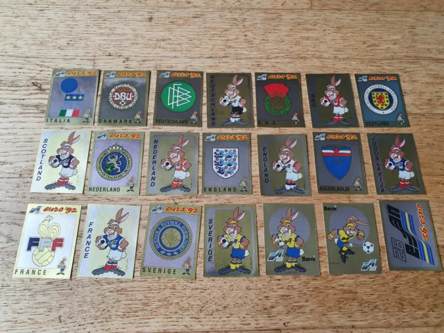 Panini EM Denmark 1992 Euro 92, complete set of 21 intros/badges /Berni stickers