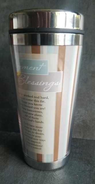Retirement Blessings Brown Stripe 16 oz Stainless Steel Insulated Travel Mug NEW 3