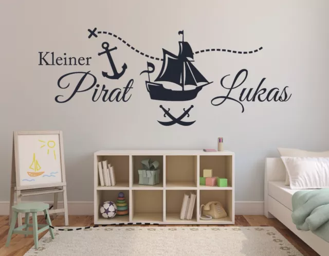 Wandtattoo Name Kinderzimmer Baby jungen Piratenschiff kleiner Pirat Namen pkm69