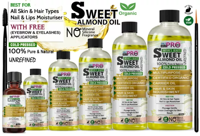 Sweet Almond Oil Organic Cold Pressed Ideal for Massage Skin & Haircare DIY UK