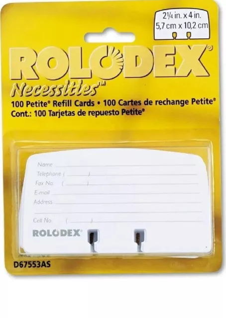 Rolodex 2 1/4 in x 4 in Refill Cards 100 Cards 67570 Rectangular