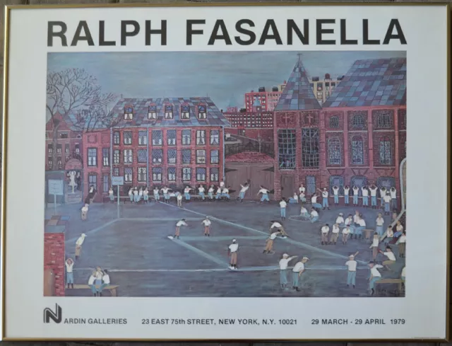 Ralph Fasanella Poster- Bb Game In The Schoolyard -  Signed In Plate Framed