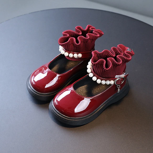 Scarpe principessa neonato bambini bambine stivali in pelle scarpe di lana perla 4