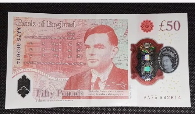 RARE Alan Turing AA75 882614 £50 Fifty Pound Bank Note 1st Edition