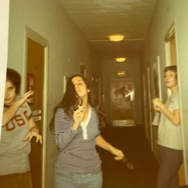 (AmD) FOUND Photo Photograph Young Woman Dancing In USC Dormitory Dorms Smoking