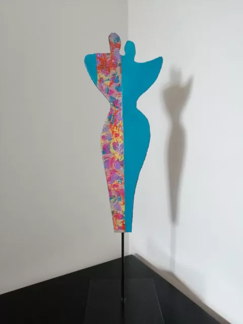 Sculpture, statue, femme, couple, moderne, contemporain, figurine, bleu