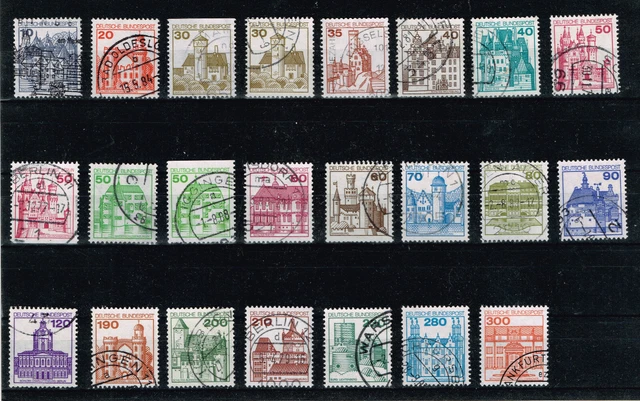 Briefmarken BRD Burgen + Schlösser 1977-1982 Lot auf Steckkarte