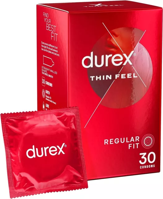 Durex Thin Feel Latex Condoms Regular Fit, Pack of 30