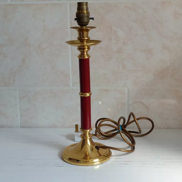 Vintage Brass Burgundy Red Candlestick Lamp Base Table Desk Heavy Country House
