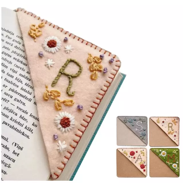 Personalized Hand Embroidered Corner Bookmark,Hand Stitched Felt Letter Bookmark