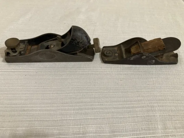 2 VINTAGE WOOD PLANES-Stanley # 60 1/2 Plane-Made in USA & Small Plane-no marks