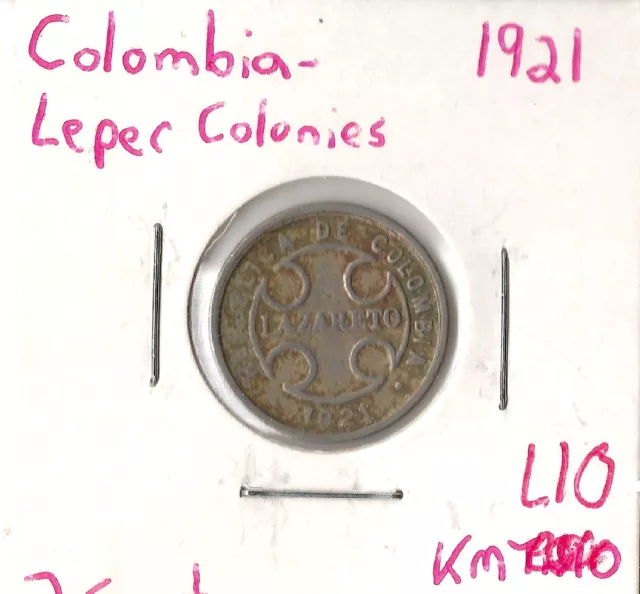 Coin Colombia (Leperosarium) 2 Centavos 1921 KML10