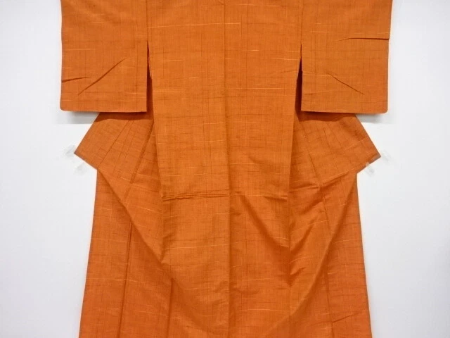 6493520: Japanese Kimono / Antique Hitoe Kimono / Tsumugi / Woven Grid