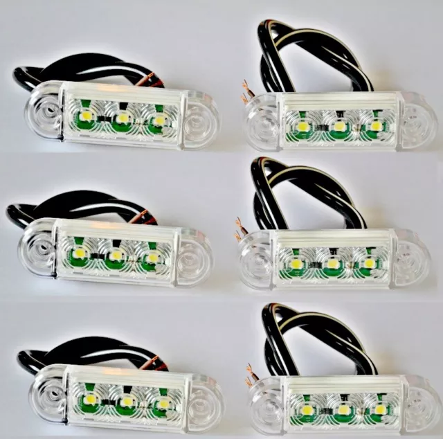 6 x 3LED Begrenzungsleuchte 24V / 0,4W Positionsleuchte Weiss LKW Umrissleuchte