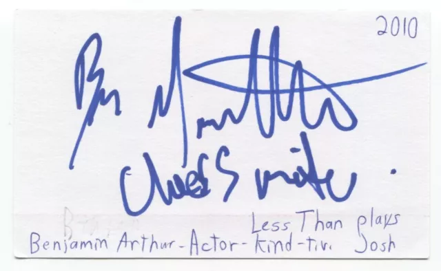 Benjamin Arthur Signed 3x5 Index Card Autographed Signature Actor Less Than Kind
