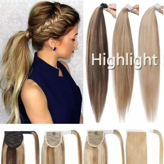 AU Real Remy Wrap On Pony Tail Human Hair Extensions Clip in Ponytail Hairpiece