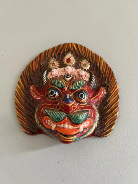 Vintage Paper Mache Mask Hindu Demon Animal God 6” x 6”