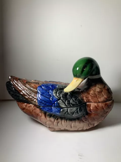 Spode England Harvest Collection Mallard Duck Hand Painted Covered Dish 11 in.