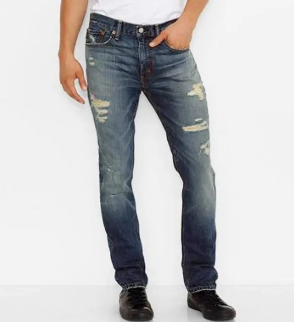 Levi's 511 Men's Slim Fit Destroyed Denim Jeans Blue Barnacle Ripped