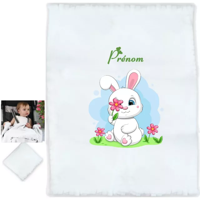 plaid lapin bébé personnalisé cadeau naissance texte choix réf 29