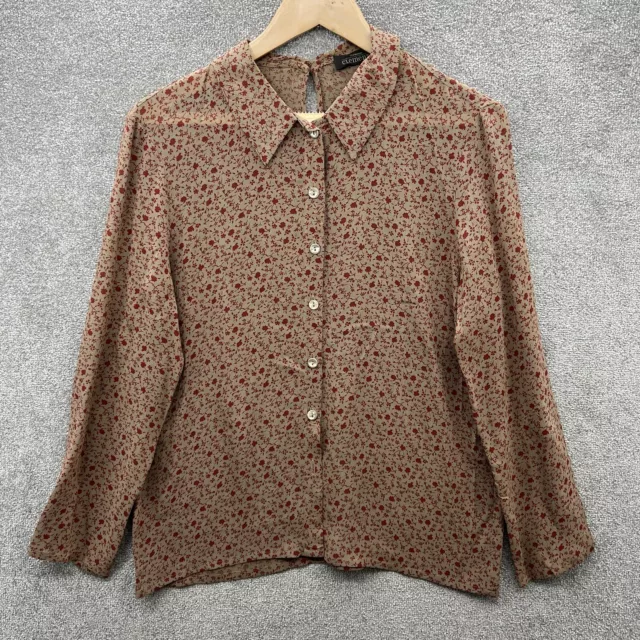 Elemente Clemente Bluse Damen Größe 2 (UK 12) braun rot Blumenmuster durchsichtiges Schlüsselloch