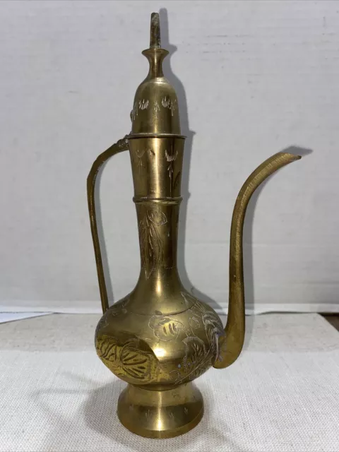 Vintage Etched Brass Teapot/ coffeepot made in India beautiful